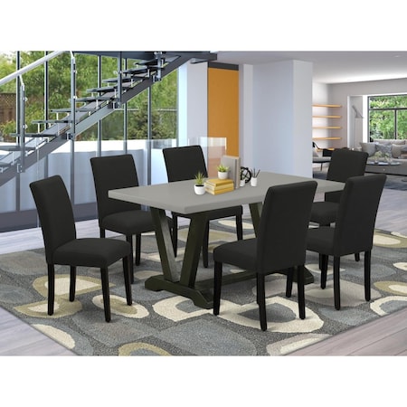 East West Furniture 7 Piece V-Style Kitchen Table Set - Black V696AB624-7
